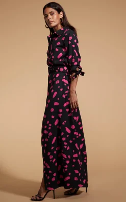 Women Dancing Leopard Dove Dress In Abstract Dot Pink On Black