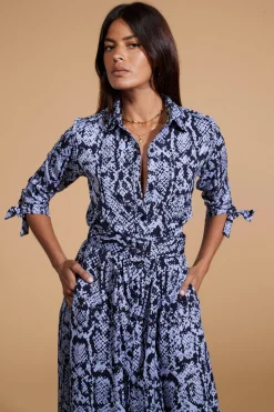 Women Dancing Leopard Dove Dress In Blue On Black Snake