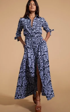 Women Dancing Leopard Dove Dress In Blue On Black Snake