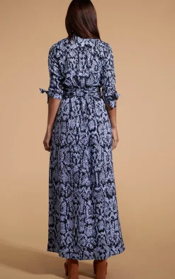 Women Dancing Leopard Dove Dress In Blue On Black Snake