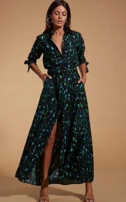 Women Dancing Leopard Dove Dress In Green Alligator