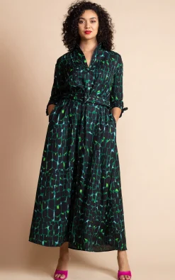 Women Dancing Leopard Dove Dress In Green Alligator