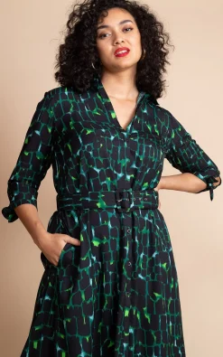 Women Dancing Leopard Dove Dress In Green Alligator