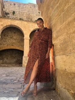 Women Dancing Leopard Dove Dress In Orange On Black Leopard - Extended Sizing