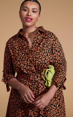 Women Dancing Leopard Dove Dress In Orange On Black Leopard - Extended Sizing