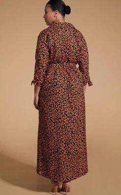 Women Dancing Leopard Dove Dress In Orange On Black Leopard - Extended Sizing