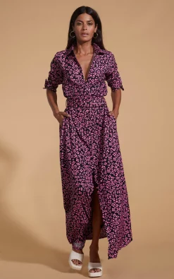 Women Dancing Leopard Dove Dress In Pink On Black Leopard