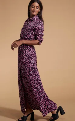 Women Dancing Leopard Dove Dress In Pink On Black Leopard