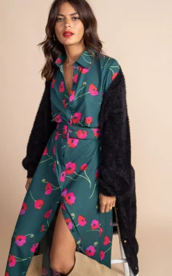 Women Dancing Leopard Dove Dress In Poppies On Dark Green
