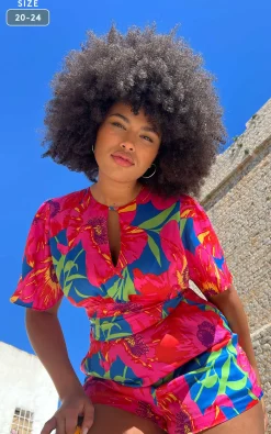 Women Dancing Leopard Fleur Playsuit In Poppy Bloom - Extended Sizing