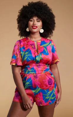 Women Dancing Leopard Fleur Playsuit In Poppy Bloom - Extended Sizing