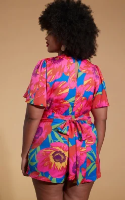 Women Dancing Leopard Fleur Playsuit In Poppy Bloom - Extended Sizing