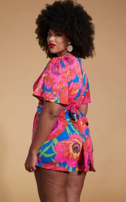 Women Dancing Leopard Fleur Playsuit In Poppy Bloom - Extended Sizing