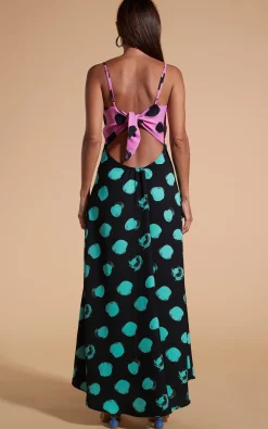 Women Dancing Leopard Florence Dress In Black On Pink Dot & Green On Black Dot