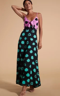 Women Dancing Leopard Florence Dress In Black On Pink Dot & Green On Black Dot