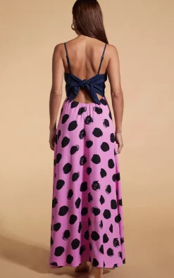 Women Dancing Leopard Florence Dress In Navy & Black On Pink Dot