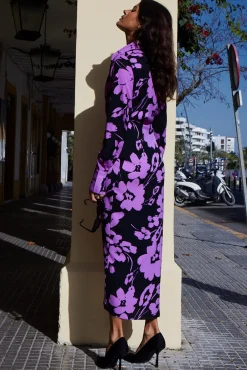 Women Dancing Leopard Frankie Wrap Dress In Lilac On Black Floral