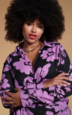 Women Dancing Leopard Frankie Wrap Dress In Lilac On Black Floral - Extended Sizing