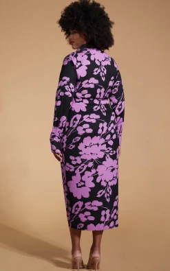 Women Dancing Leopard Frankie Wrap Dress In Lilac On Black Floral - Extended Sizing