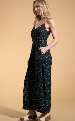Women Dancing Leopard Gabriella Jumpsuit In Abstract Green On Black