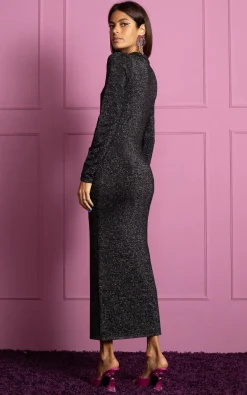 Women Dancing Leopard Gianna Metallic Knit Midaxi Dress In Black
