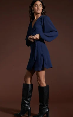 Women Dancing Leopard Ginger Mini Wrap Dress In Navy