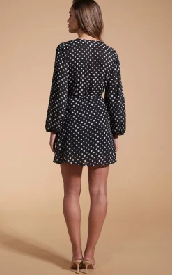 Women Dancing Leopard Ginger Mini Wrap Dress In Black Polka Dot
