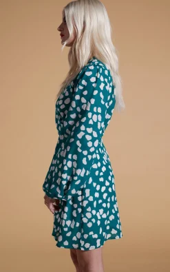 Women Dancing Leopard Ginger Mini Wrap Dress In White On Green Cloud