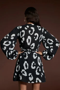 Women Dancing Leopard Ginger Mini Wrap Dress In Oversized Mono Leopard