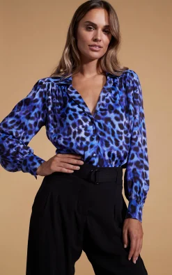 Women Dancing Leopard Halo Dominic Shirt In Blue Leopard