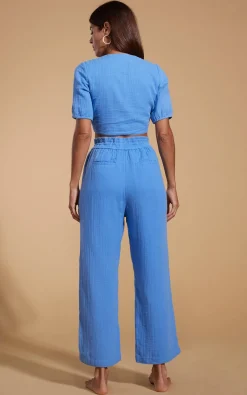 Women Dancing Leopard Halo Indra Tie Top In Sky Blue