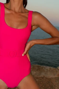 Women Dancing Leopard Halo Kiara Belted Swimsuit In Hot Pink