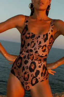Women Dancing Leopard Halo Kiara Belted Swimsuit In Leopard