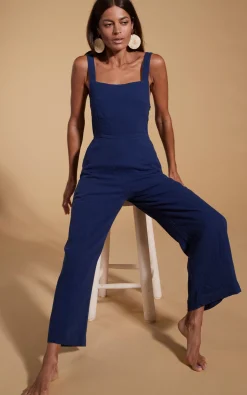 Women Dancing Leopard Halo Kimani Twist Back Jumpsuit In Navy