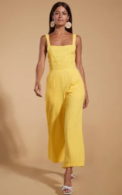 Women Dancing Leopard Halo Kimani Twist Back Jumpsuit In Primrose Yellow