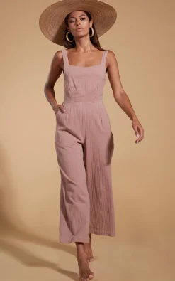 Women Dancing Leopard Halo Kimani Twist Back Jumpsuit In Fawn