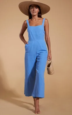 Women Dancing Leopard Halo Kimani Twist Back Jumpsuit In Sky Blue