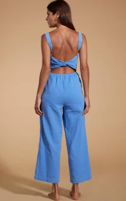 Women Dancing Leopard Halo Kimani Twist Back Jumpsuit In Sky Blue