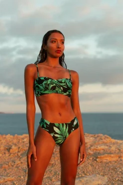 Women Dancing Leopard Halo Lalita Bandeau Bikini Top In Watercolour Green Leaf