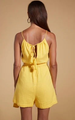 Women Dancing Leopard Halo Papillon Halter Neck Playsuit In Primrose Yellow