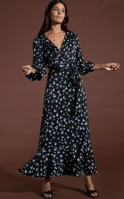 Women Dancing Leopard Havannah Maxi Wrap Dress In Abstract White On Black Leopard