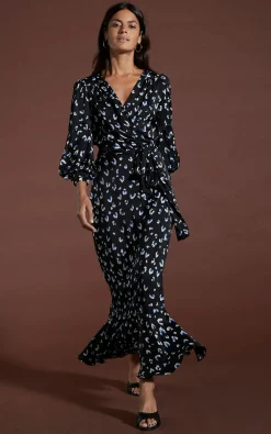 Women Dancing Leopard Havannah Maxi Wrap Dress In Abstract White On Black Leopard