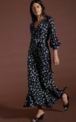 Women Dancing Leopard Havannah Maxi Wrap Dress In Abstract White On Black Leopard