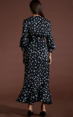 Women Dancing Leopard Havannah Maxi Wrap Dress In Abstract White On Black Leopard