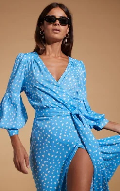 Women Dancing Leopard Havannah Maxi Wrap Dress In Abstract White On Blue