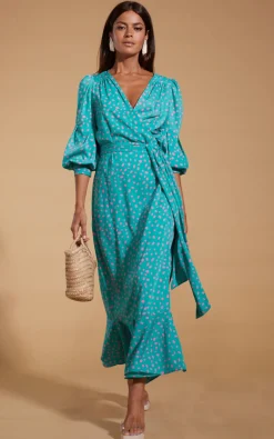 Women Dancing Leopard Havannah Maxi Wrap Dress In Abstract Pink On Sea Green