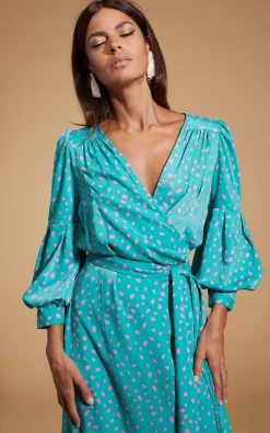 Women Dancing Leopard Havannah Maxi Wrap Dress In Abstract Pink On Sea Green