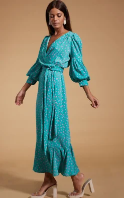 Women Dancing Leopard Havannah Maxi Wrap Dress In Abstract Pink On Sea Green