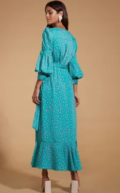 Women Dancing Leopard Havannah Maxi Wrap Dress In Abstract Pink On Sea Green