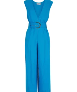 Women Dancing Leopard Indy Linen Jumpsuit In Blue - Reversible
